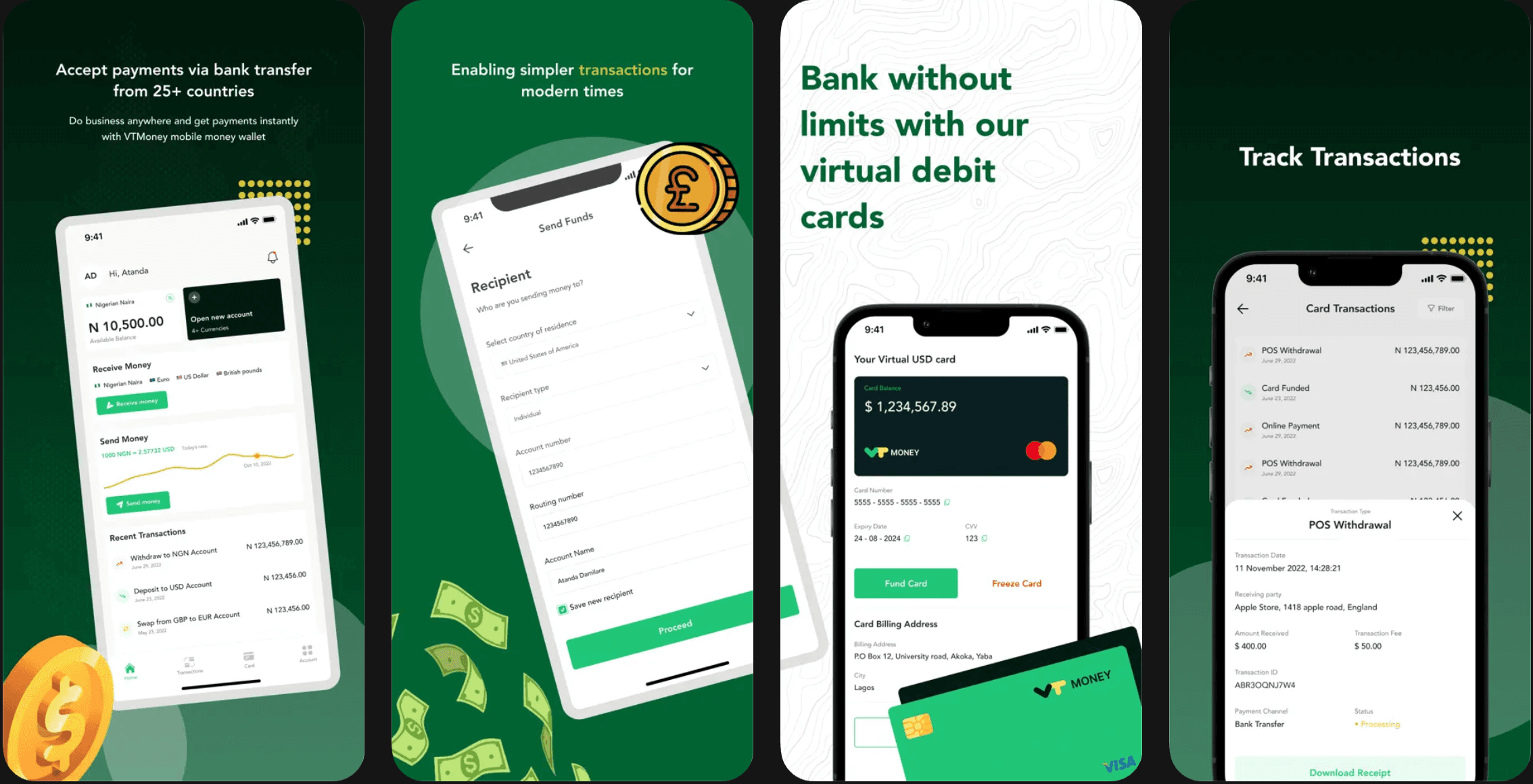 VTMoney mobile wallet app screens